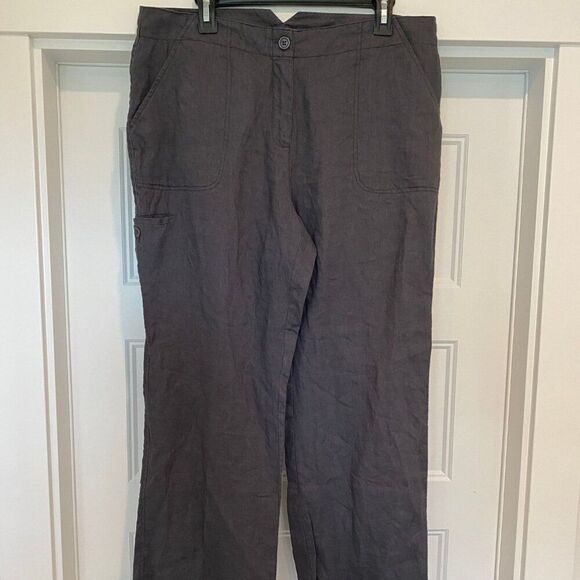 Yarra Trail Pants Women Size 14 Charcoal Gray Lightweight Neutral 100% Linen - Picture 2 of 6